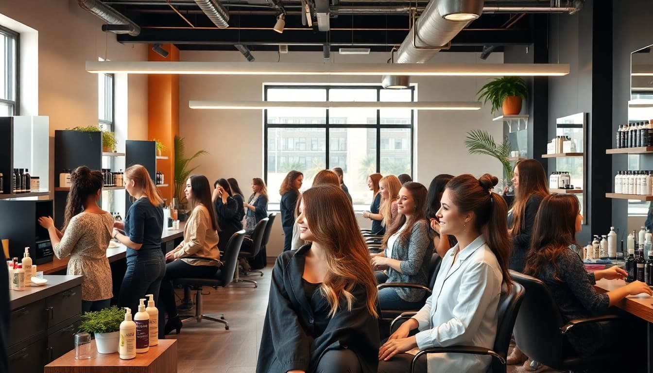 Hair salons san diego: vibrant salon with stylish professionals and happy clients
