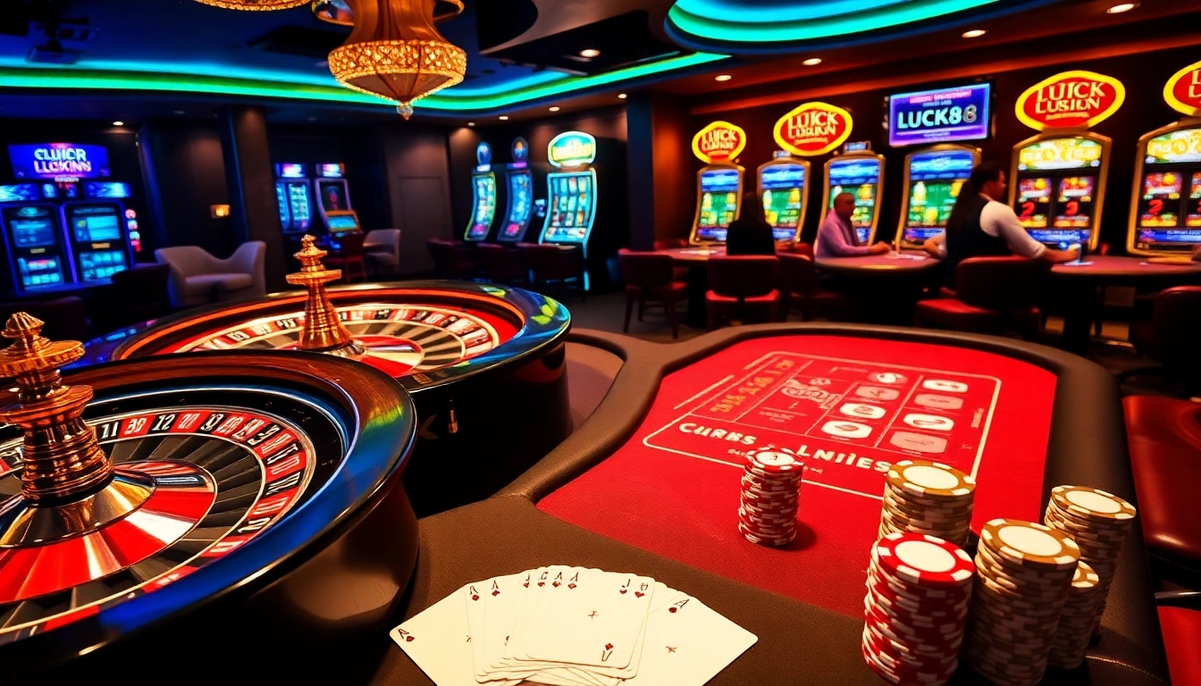 Experience excitement at LUCK8 casino with vibrant roulette, poker tables, and thrilling slot machines.