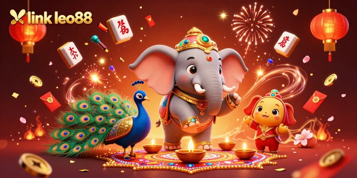 Engage with spectacular gameplay at link leo88, featuring vibrant 3D casino illustration and festive decorations.