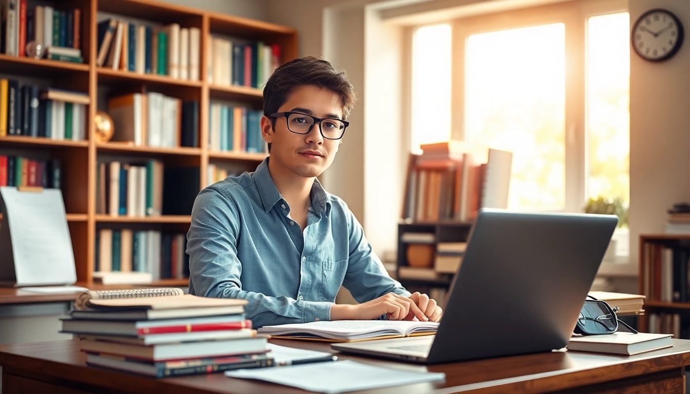Hire skilled TOEFL test takers for hire confidently studying in a focused academic setting.