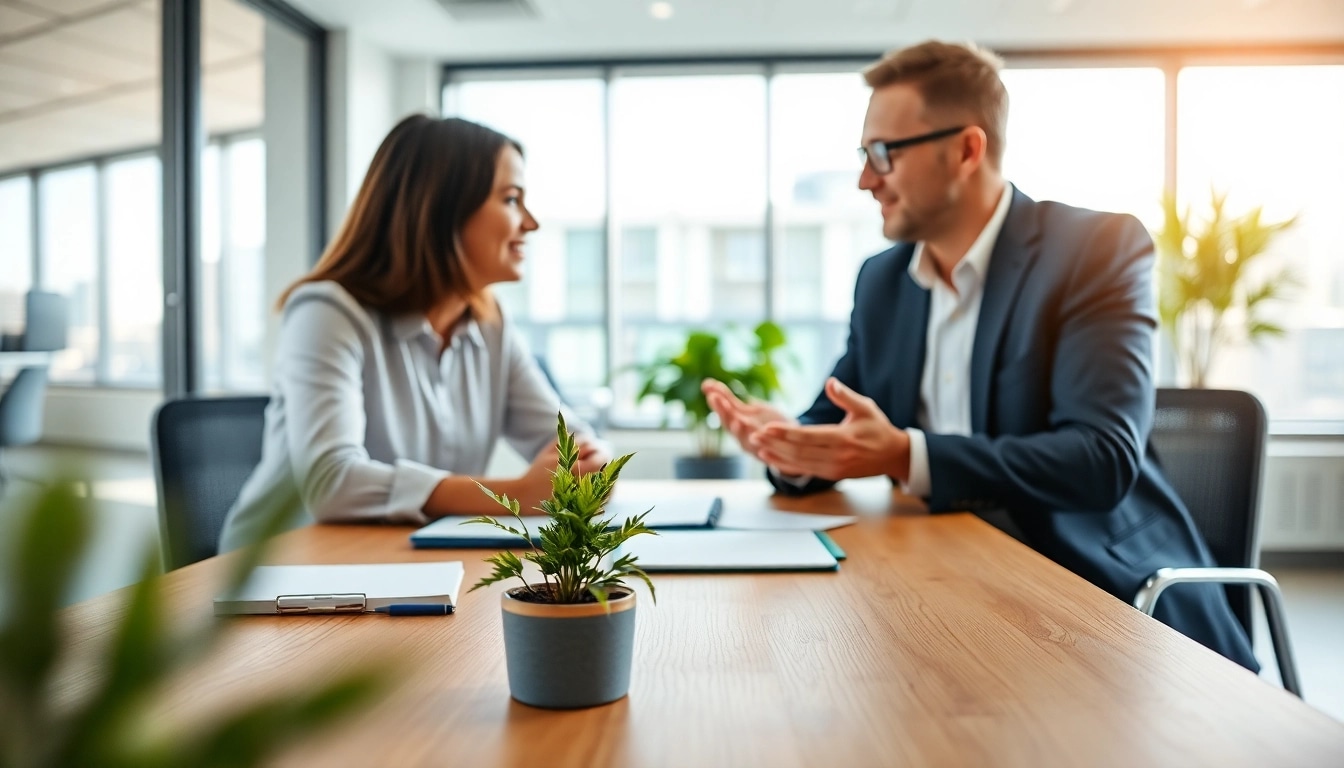Engaging career coaching session in a modern office with warm lighting and personal touches.