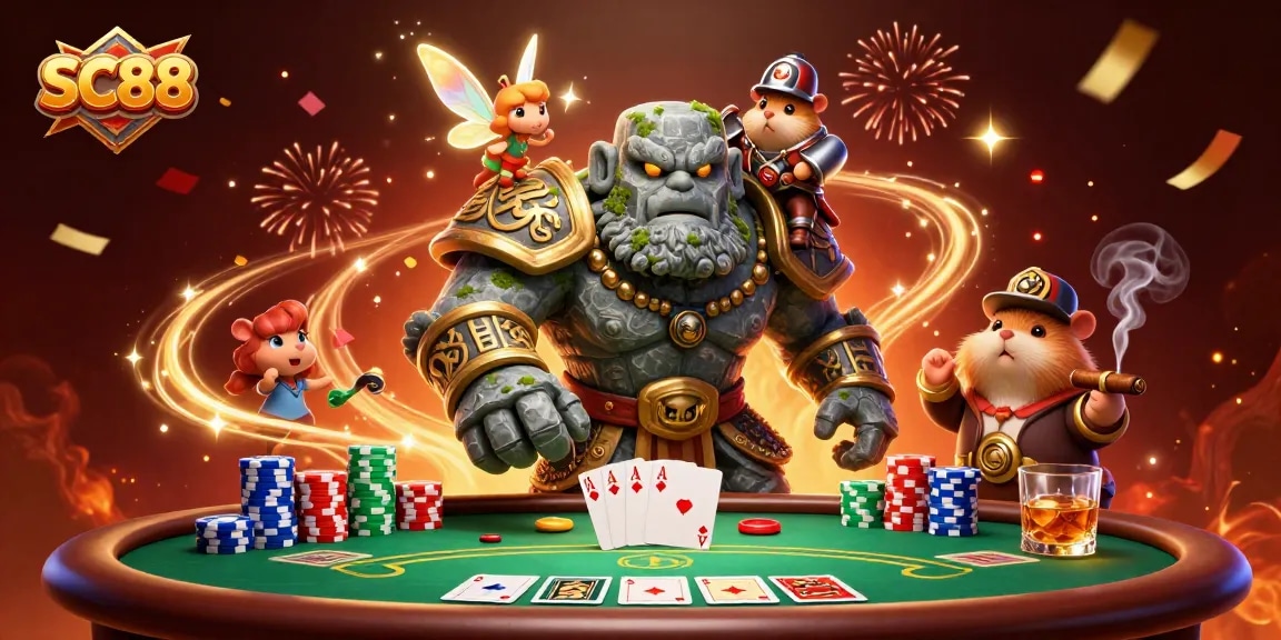 Engage with SC88 experiences by exploring a dynamic casino scene filled with vibrant poker elements.