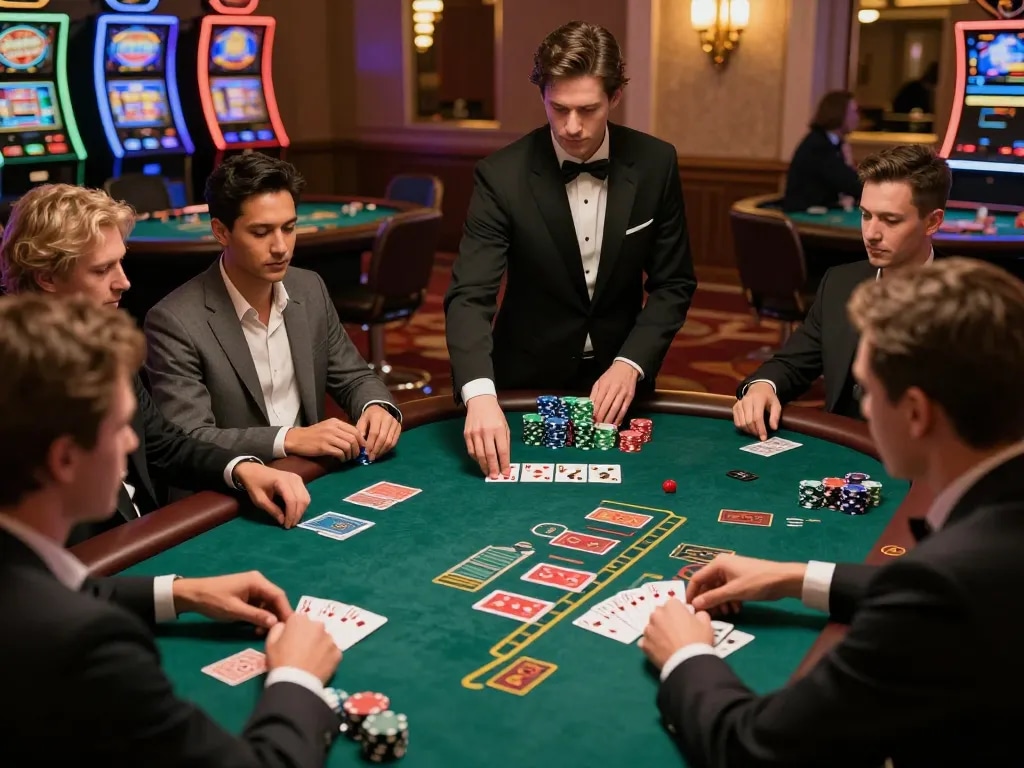 Experience VA88 excitement at a high-stakes blackjack table in a luxury casino.