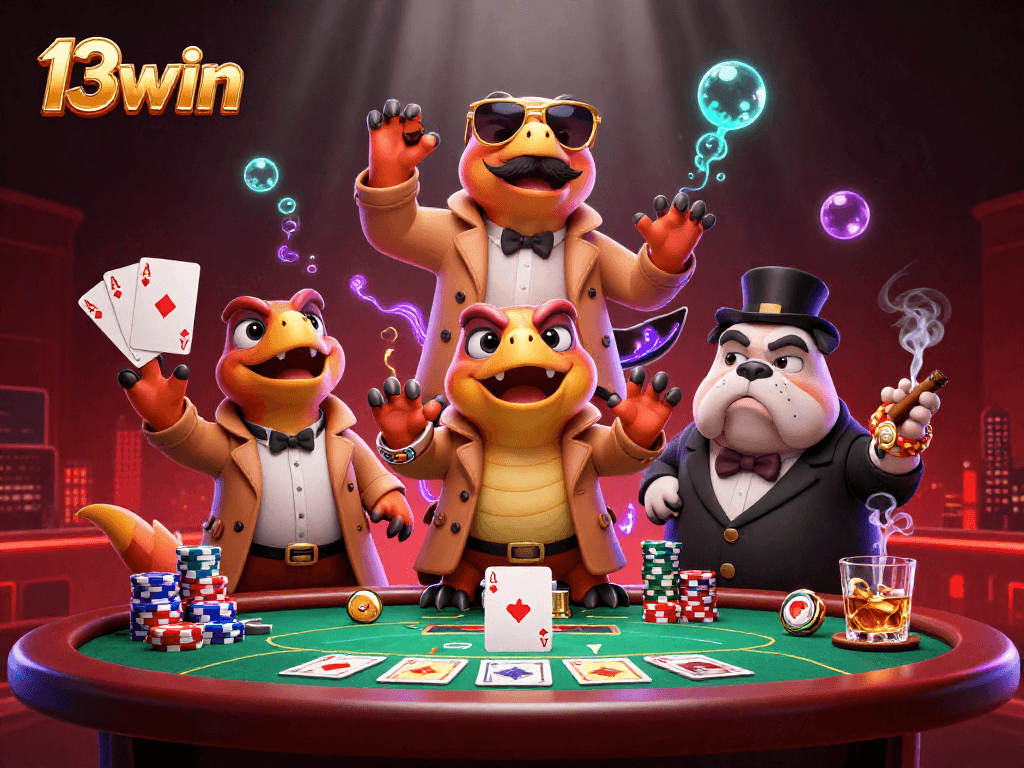 Experience thrilling gameplay at 13win with raptors daringly entering a casino lounge.