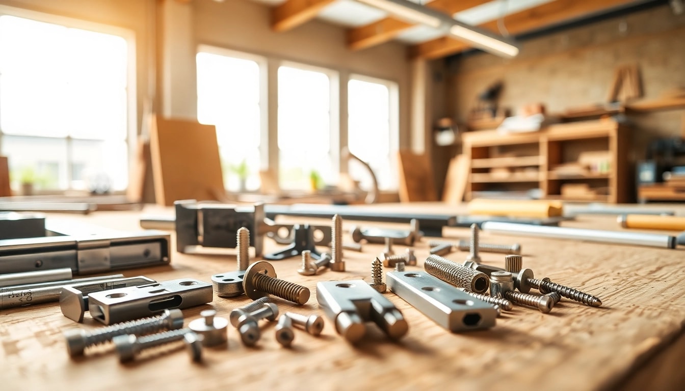 Showcase of quality furniture hardware supplier products in a workshop setting.