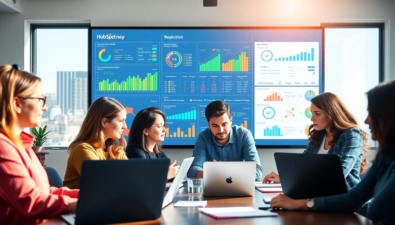 Strategic team working on a hubspot marketing email campaign with data-driven insights.
