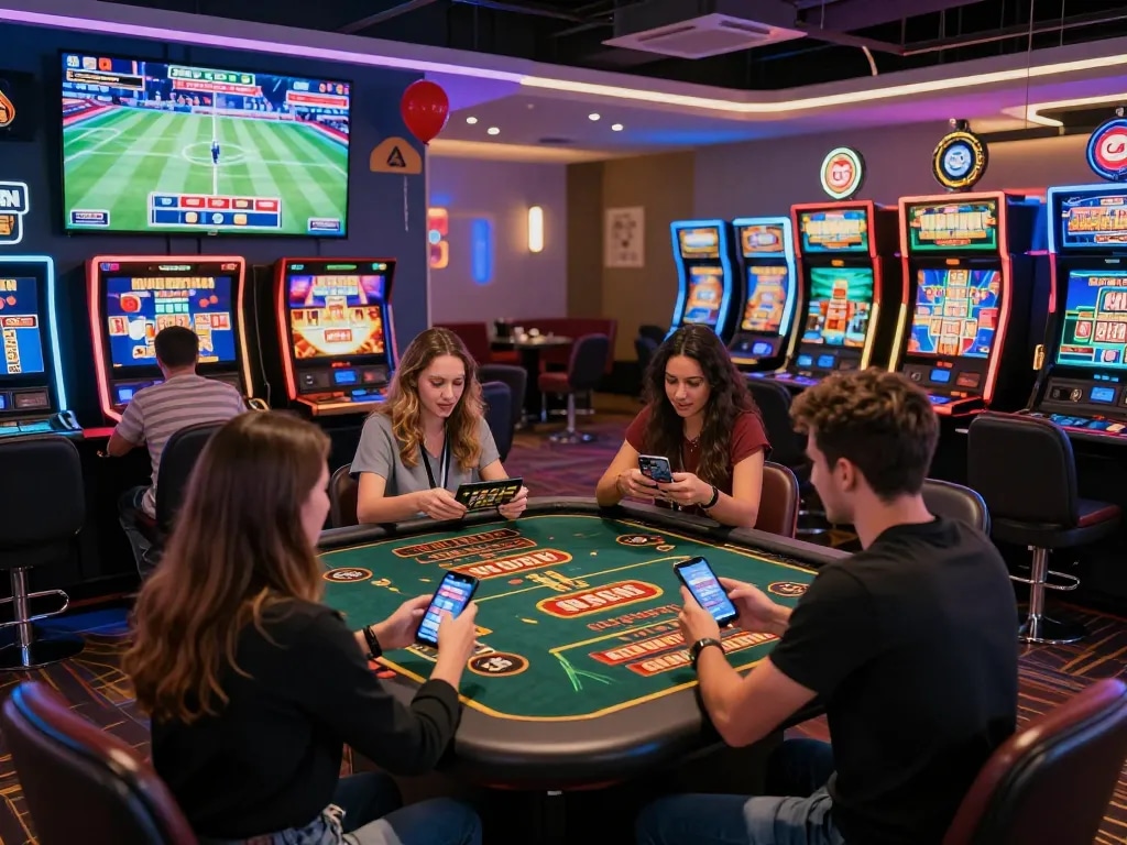 VN88 players engaging in dynamic online gambling activities in a vibrant virtual casino.