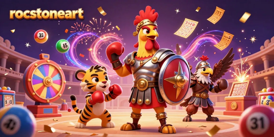 Experience vivid gaming action with rocstoneart in an energetic casino scene featuring dynamic lottery elements.