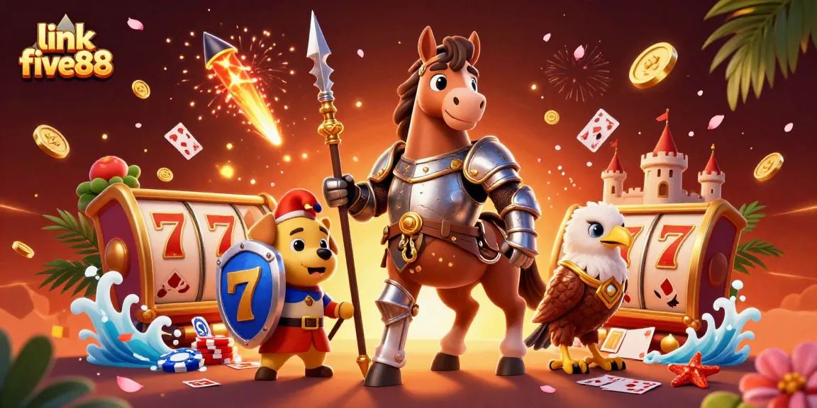 Play exciting games with link five88 at a vibrant casino illustration full of action.