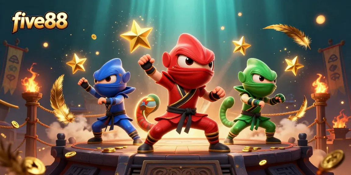 Engage with five88 through exciting ninja-themed casino gaming, showcasing vibrant colors and dynamic action.