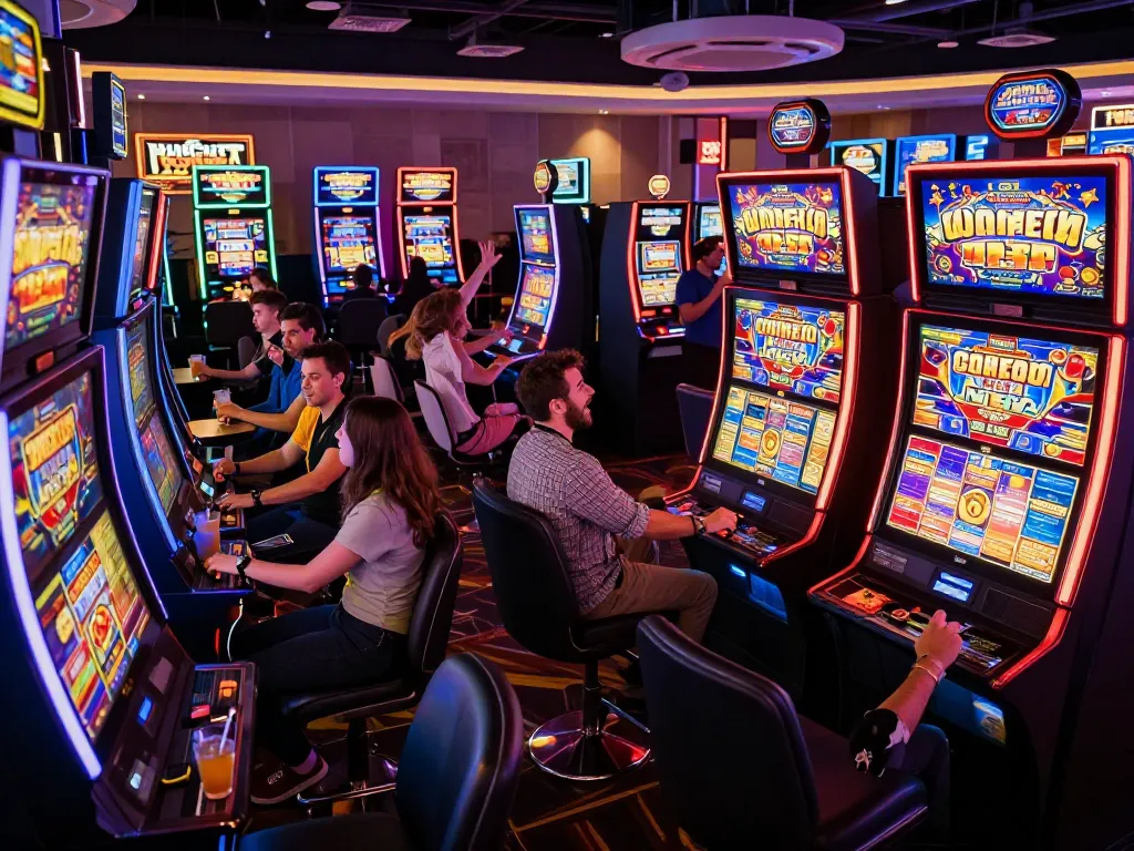 Exciting players winning on paris slot machines in a vibrant casino atmosphere