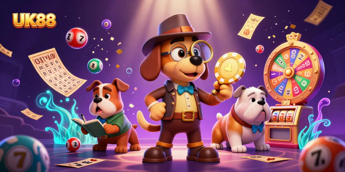 Win big with UK88 in this vibrant casino scene showcasing a detective and fun gaming elements.