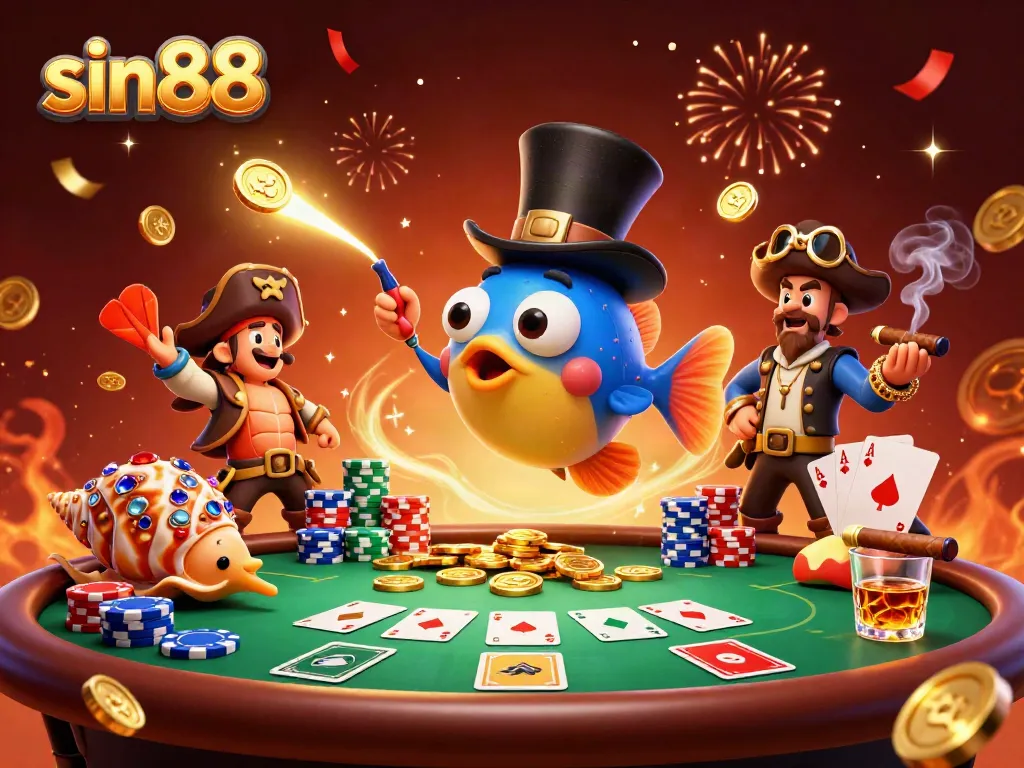 Spin and win with sin88 in a vibrant casino tableau featuring thrilling characters and game elements.