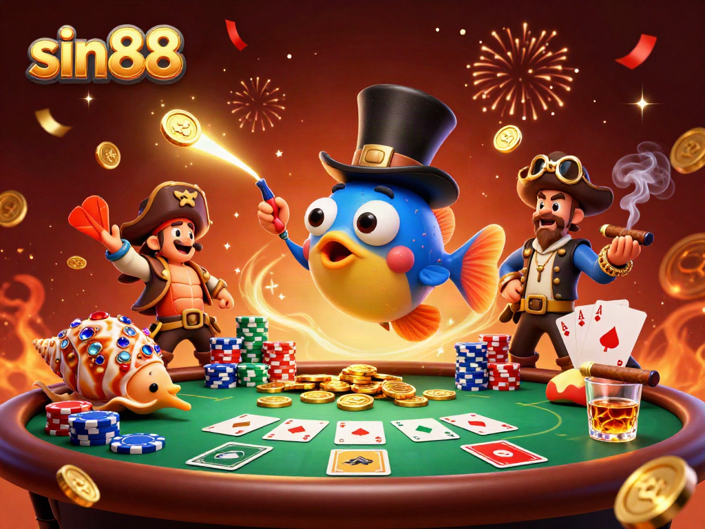 Spin and win with sin88 in a vibrant casino tableau featuring thrilling characters and game elements.