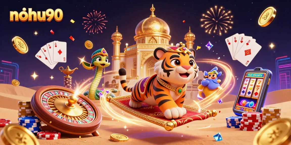 Experience the thrill of nohu90 with a vibrant 3D casino scene filled with golden rewards and adventure.