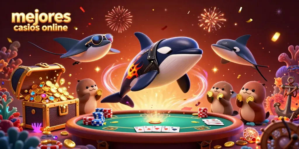 Gana en los mejores casinos online jugando al póker con un entorno vibrante y festivo.