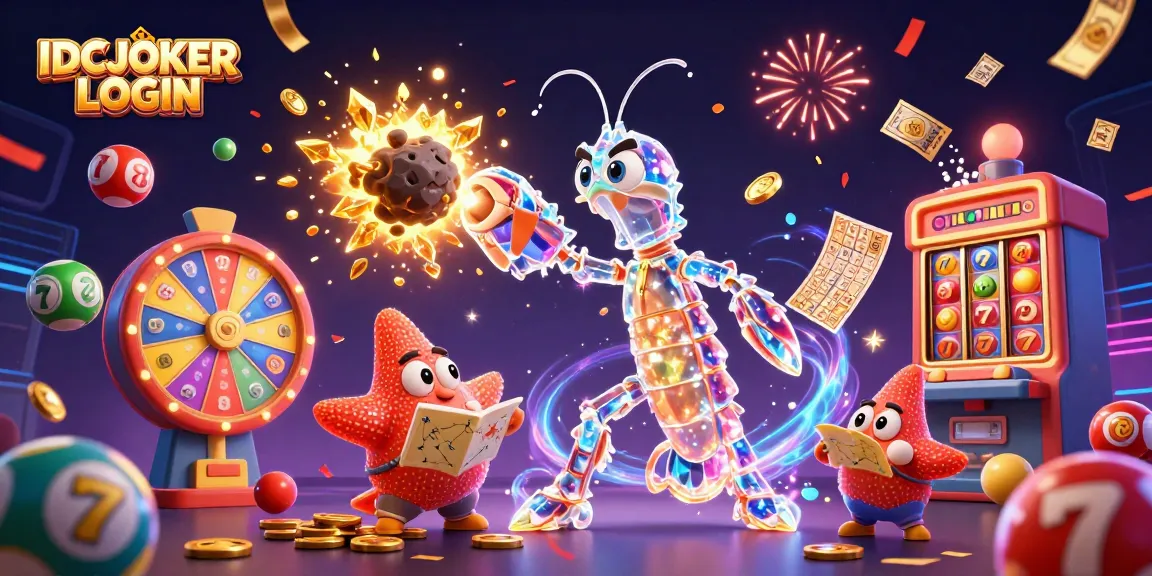 IDCJOKER LOGIN showcases a vibrant casino, featuring thrilling slots and engaging characters in an energetic scene.
