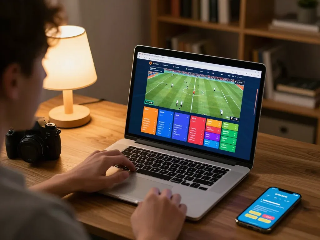 Xoilac user engaging with online sports betting, displaying live match odds and colorful options