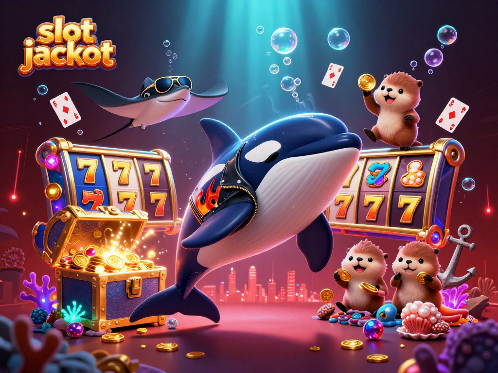 Engage with the exciting slot jackpot journey featuring characters in a vibrant casino underwater scene.