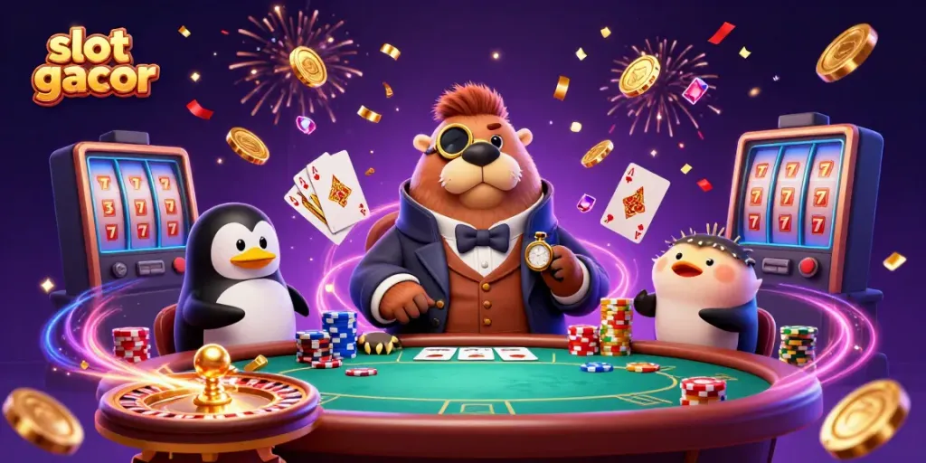 Experience the excitement of slot gacor with a whimsical underwater casino scene featuring entertaining characters.