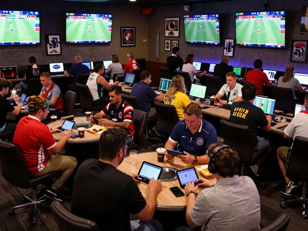Experience the excitement of sports betting at tr88.com with engaged bettors analyzing live games.