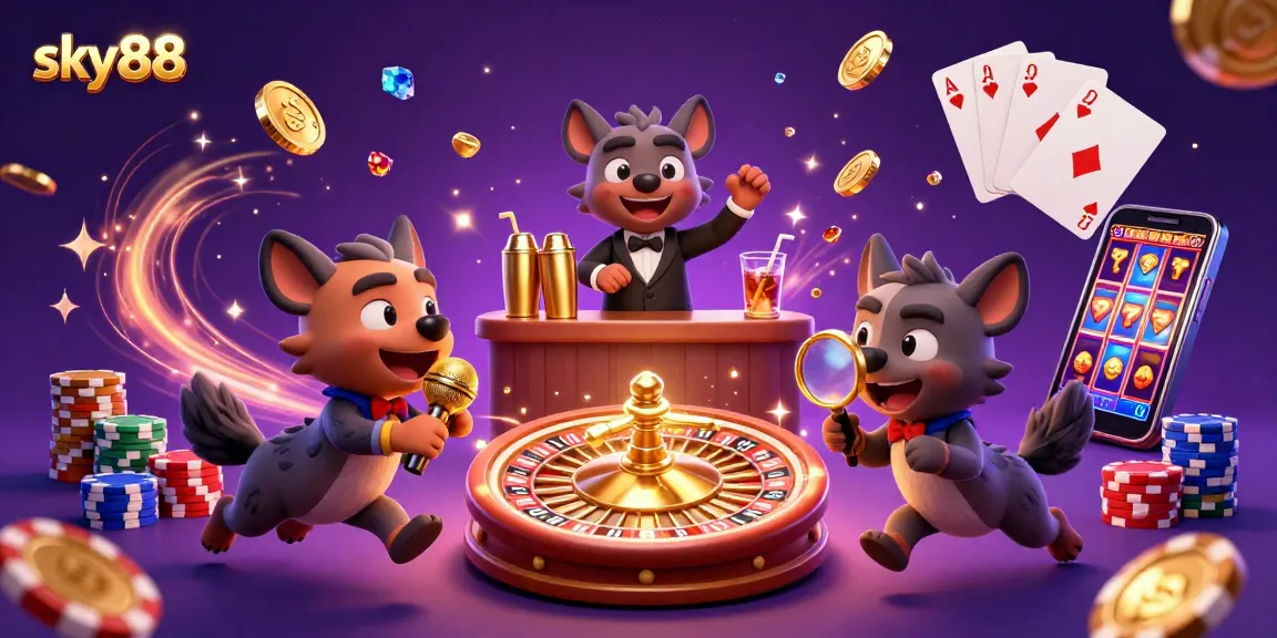 Experience the thrill of sky88's live sports betting casino with lively hyena characters and vibrant game elements.