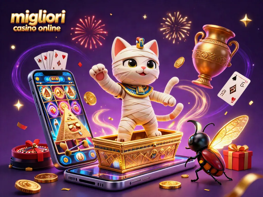 Migliori casino online, esplora le emozioni dei giochi con l'affascinante mummia egiziana in un'illustrazione dinamica