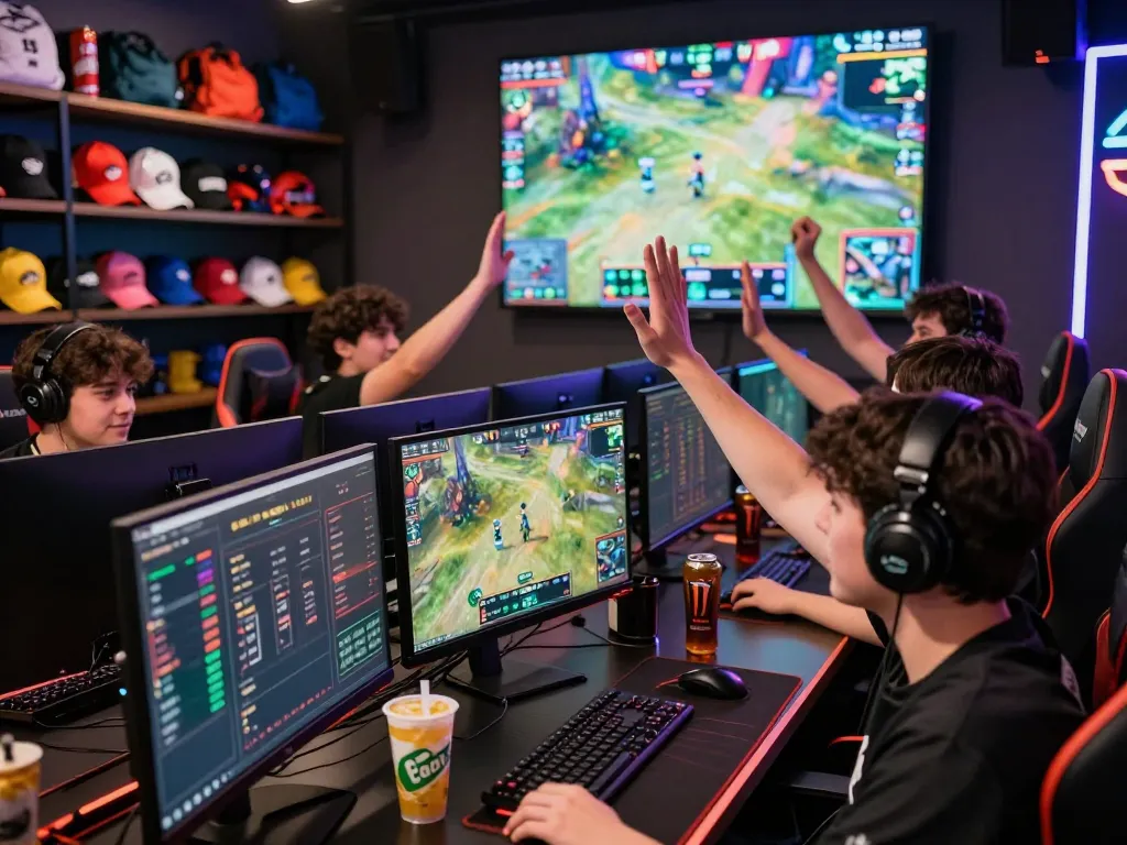 Exciting esports betting atmosphere at hubet88 with vibrant gaming scenes and player interactions.