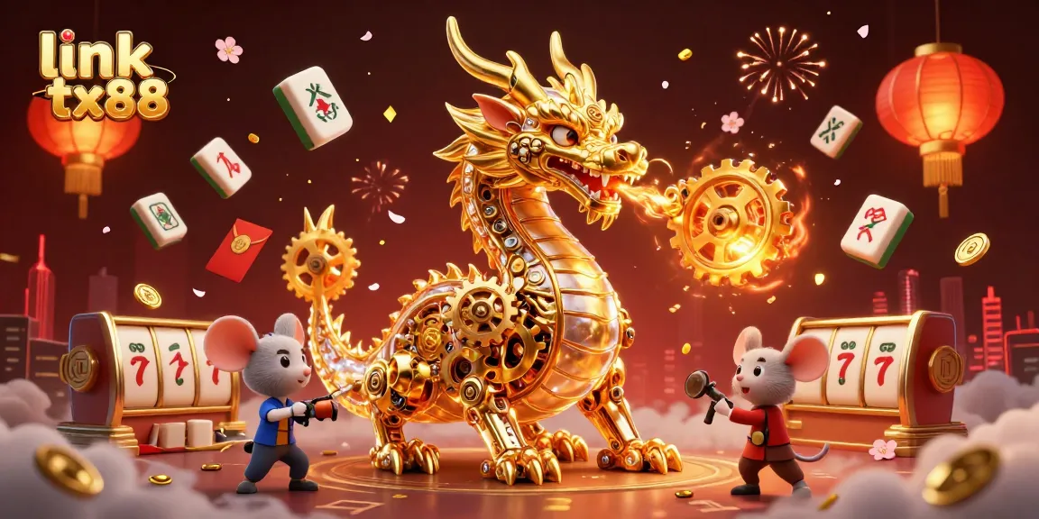 Engage with link tx88 at the ultra-detailed casino scene featuring a golden dragon and dynamic game elements.