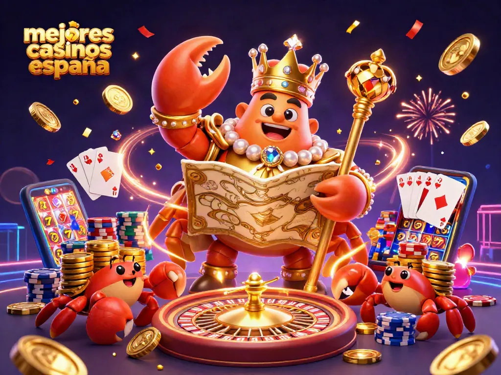 Gana en los mejores casinos España mientras disfrutas de una increíble ilustración de un cangrejo dorado y juegos de azar.