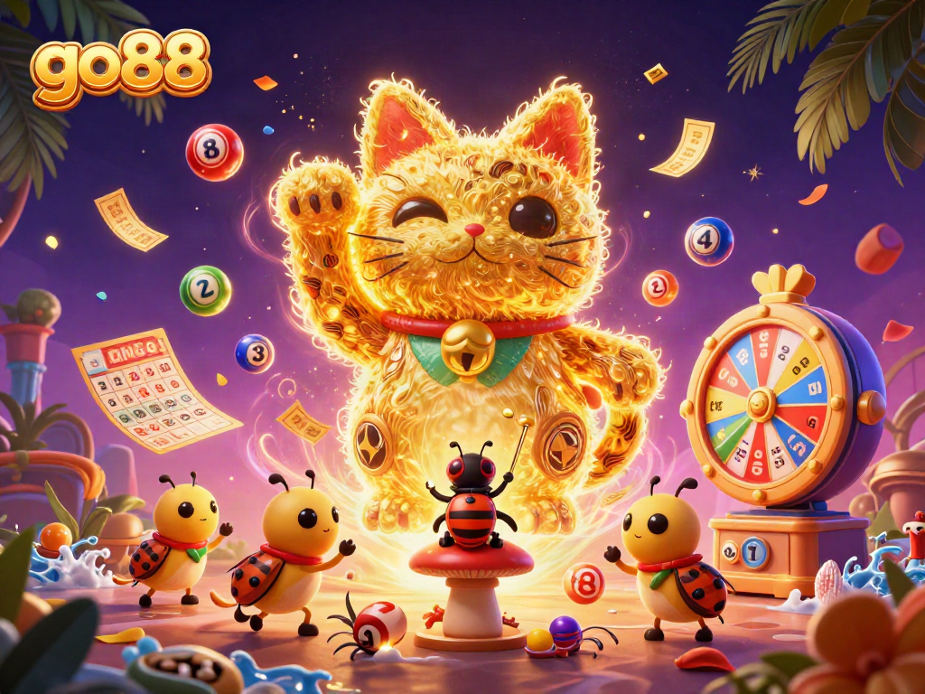 Enhance your chances with go88's vibrant gaming atmosphere featuring animated lucky charms.