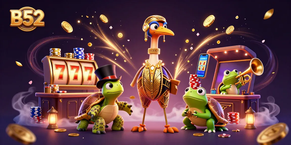 B52 slot machine reels bursting with golden coins and lively 3D characters, creating thrilling casino excitement.