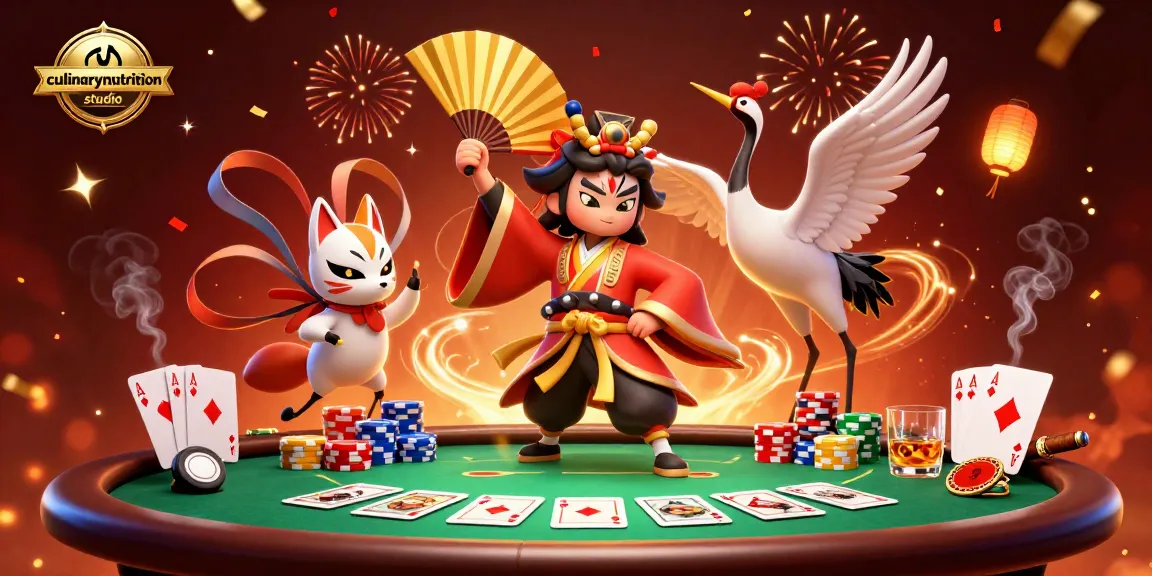 Culinarynutritionstudio showcases a kabuki warrior amidst poker excitement, enhancing gaming thrill.