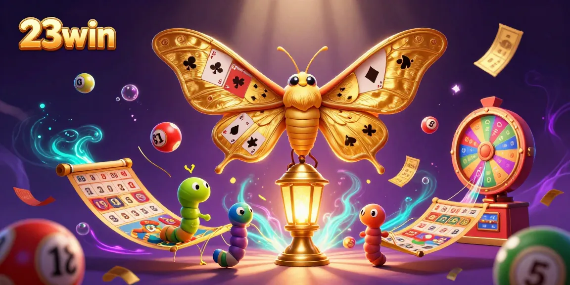 Experience thrilling gameplay with 23win as colorful elements and a golden moth embody casino excitement.