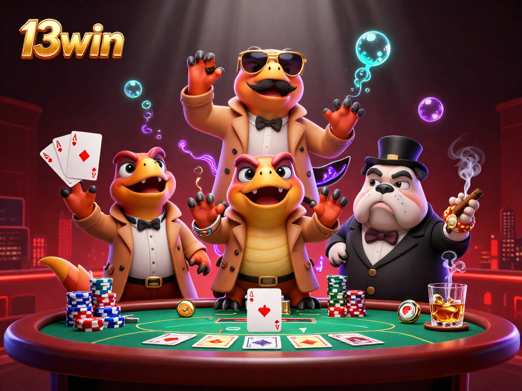 Experience thrilling gameplay at 13win with raptors daringly entering a casino lounge.