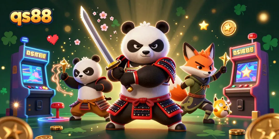 Engage with qs88’s vibrant gaming environment featuring samurai panda, ninja fox, and spirit tanuki.