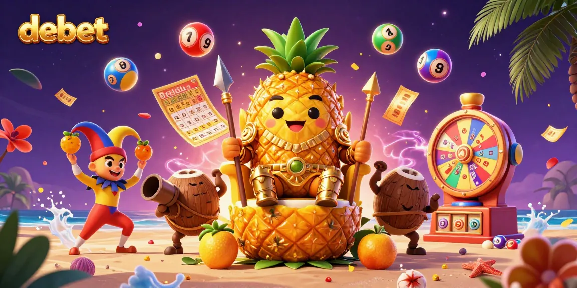 Experience debet gameplay with a golden pineapple king in a vibrant beach casino scene.