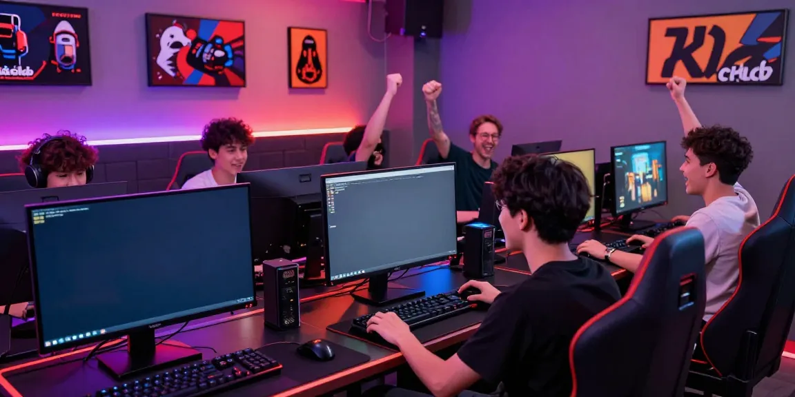 Excited players enjoying hitclub at a vibrant gaming lounge.