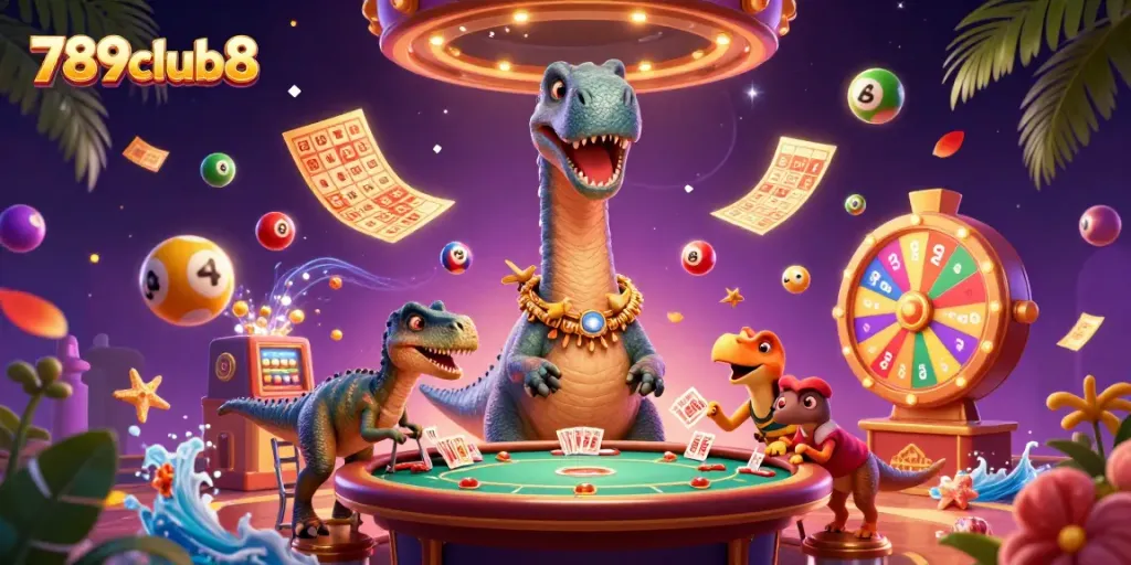 Experience fun at 789club8 with characters interacting in a dynamic casino scene.