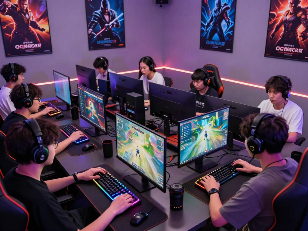 Players enjoying QQMacan link in a dynamic gaming lounge with advanced tech.