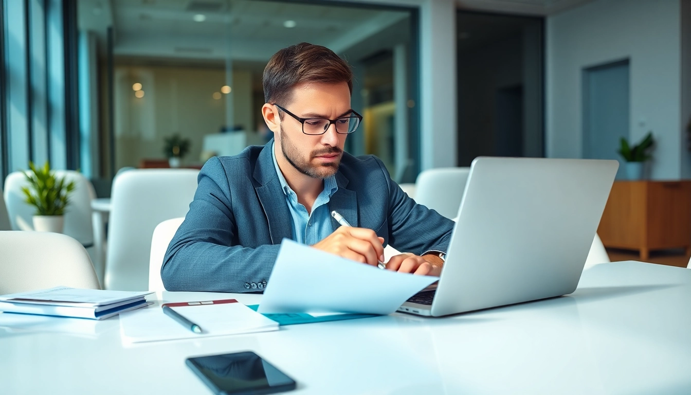 Complete the eta application uk on a laptop in a bright, modern office environment.