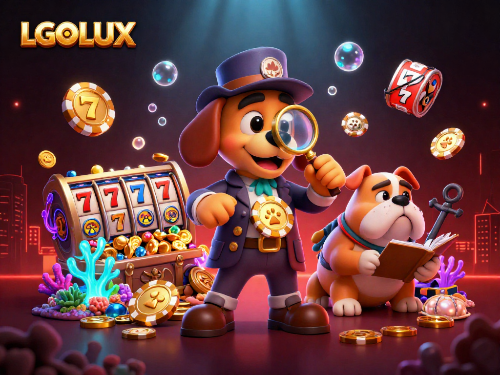 LGOLUX engages players with an exciting detective scene amidst vibrant slot reels and treasure clues.