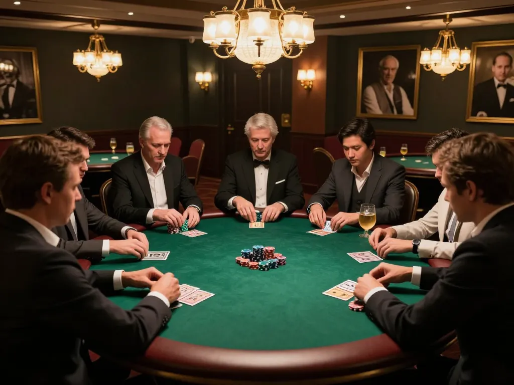 Players engaged at a high-stakes poker table in a luxurious setting, featuring 88betcom gaming moments.