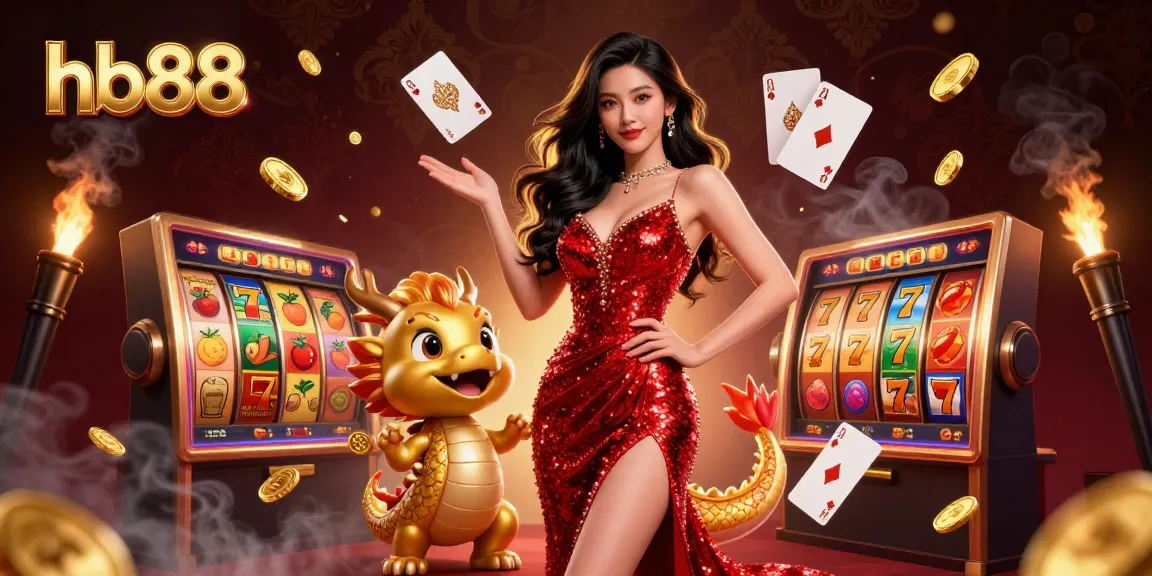 Engage with hb88's captivating casino experience featuring a stunning woman and slot elements.