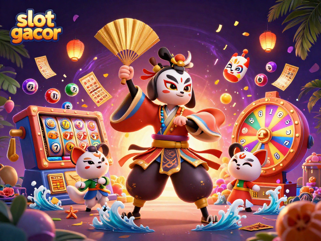 Experience the excitement of slot gacor through this vibrant and dynamic illustration featuring traditional and modern gambling elements.
