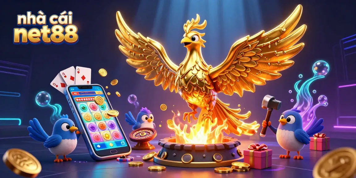 Engage with nhà cái net88 through vibrant 3D casino games featuring a golden phoenix and exciting slot elements.
