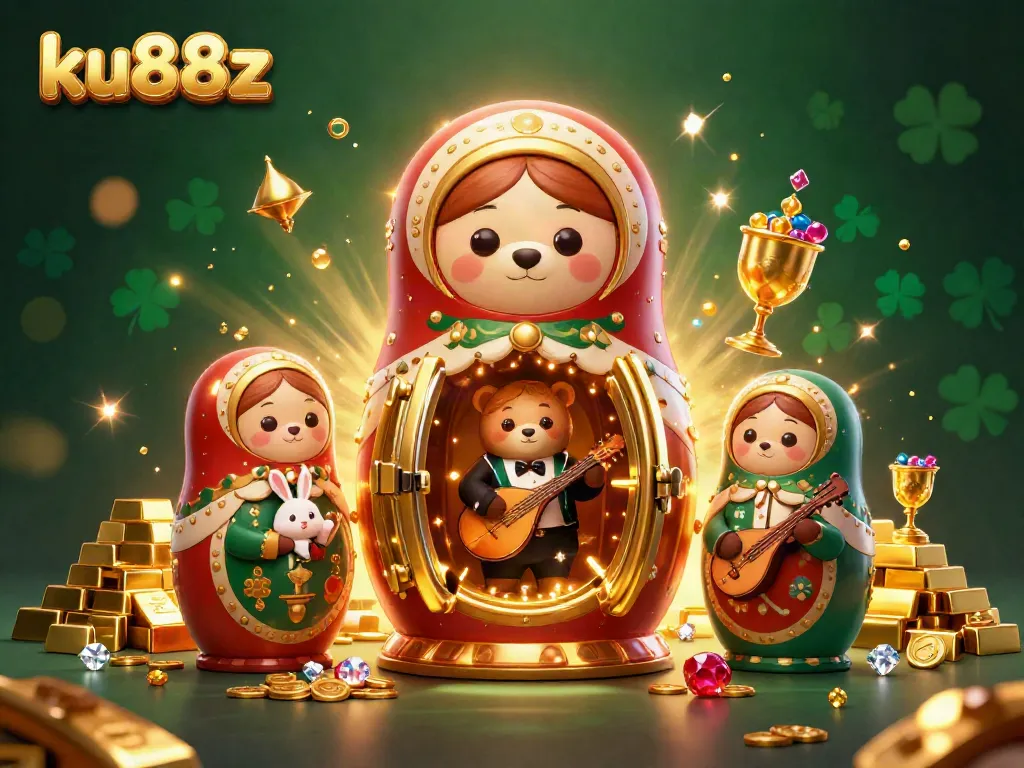 Experience excitement with ku88z featuring a dynamic 3D scene of casino-themed characters amid treasures