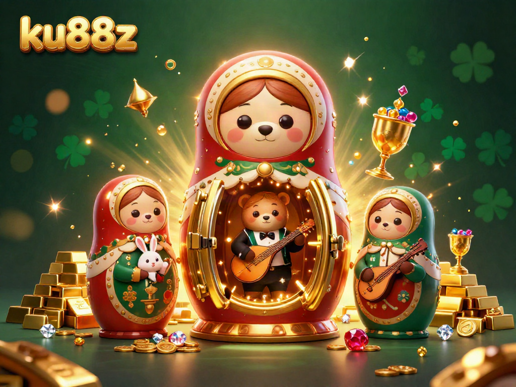 Experience excitement with ku88z featuring a dynamic 3D scene of casino-themed characters amid treasures