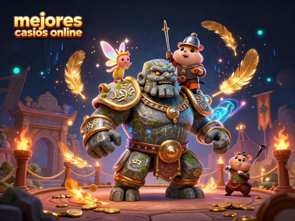 Explora los mejores casinos online con una ilustración dinámica llena de juegos y magia.