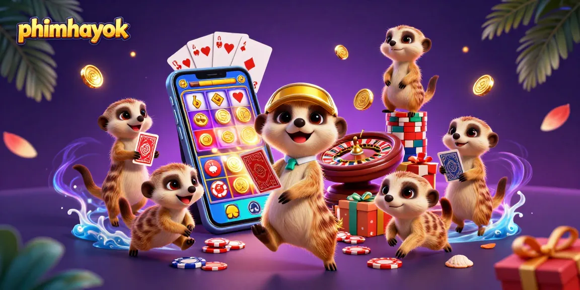 Experience thrilling slots at phimhayok with cartoon meerkats showcasing vibrant casino elements.